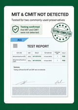 A digital graphic displaying a KCL test report certificate that states 'MIT & CMIT NOT DETECTED' with a green 'TESTING COMPLETED' stamp, set against a dark green background.