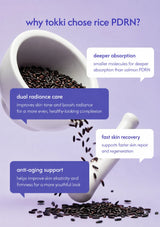 TOKKI rice-derived PDRN and purple rice ingredient graphic for the Gel & Cream Korean moisturiser