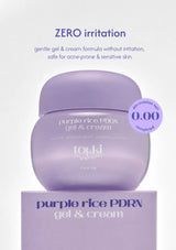 TOKKI ON THE MOON Purple Rice PDRN Gel & Cream 50g jar and box with formula and irritation-test information