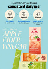 Promotional graphic for Apple Cider Vinegar cleansing products on a light blue background, with three product boxes and tubes shown alongside text about a 3-month cleansing routine.