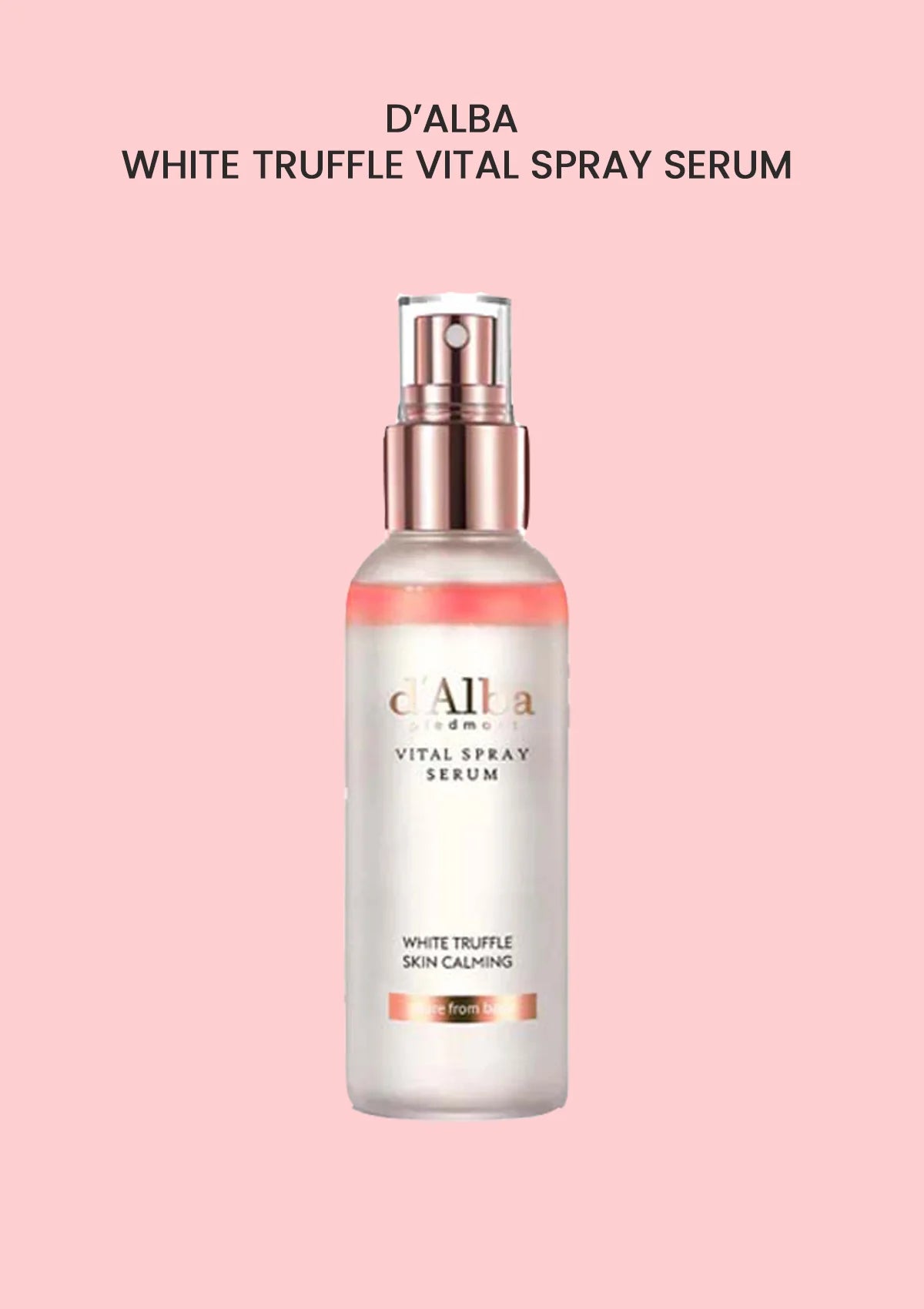 D'Alba White Truffle Vital Spray Serum bottle on a pink background