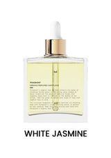 Perfume bottle labeled 'White Jasmine' on a white background