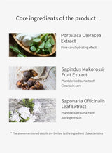 LAGOM Cellup Gel To Water Cleanser core ingredients including portulaca soapberry and soapwort