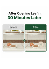 Before and after comparison of a kitchen scene with 'After Opening Leafin 30 Minutes Later' text.