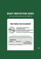 Certification label for skin safety test on a green background