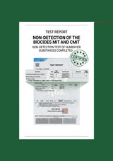 Test report for non-detection of biocides on a green background
