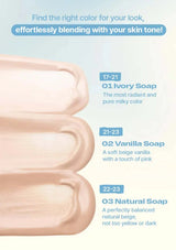 Three bars of soap with color swatches and text describing their colors and tones.