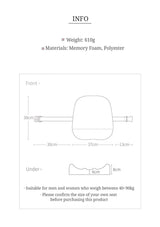 Product dimensions and material information on a white background