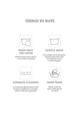 Washing instructions for a product with icons and text on a white background