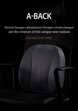 Gray seat cushion with 'A-Back' branding on a dark background