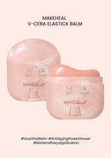 MAKEHEAL V-CERA ELASTICK BALM packaging on a light pink background