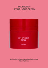 Red jar of Jakyung Lift Up Light Cream on a pink background
