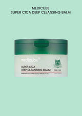 Medicube Super Cica Deep Cleansing Balm jar on a light green background