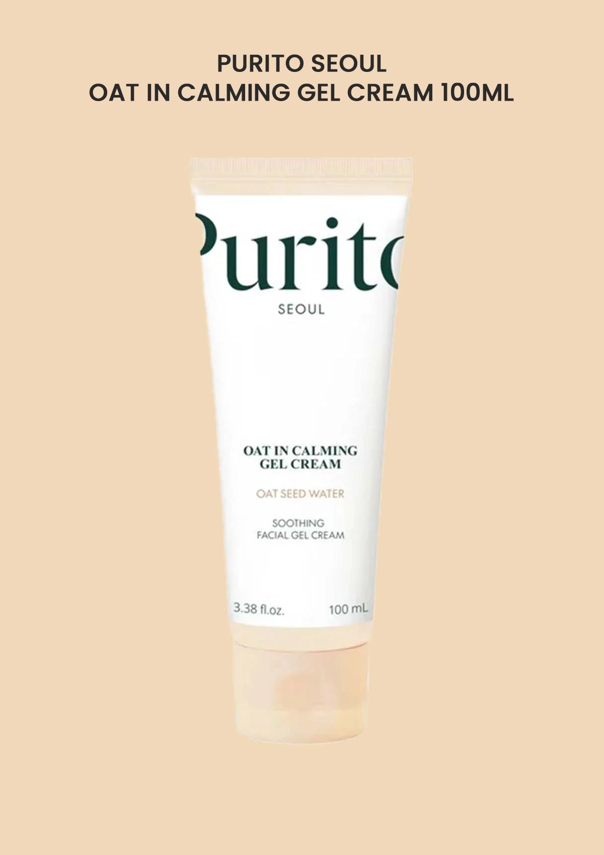 Purito Oat In Calming Gel Cream tube on a beige background