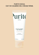 Purito Oat In Calming Gel Cream tube on a beige background