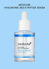Medicube Hyaluronic Multi Peptide Serum bottle on a light blue background