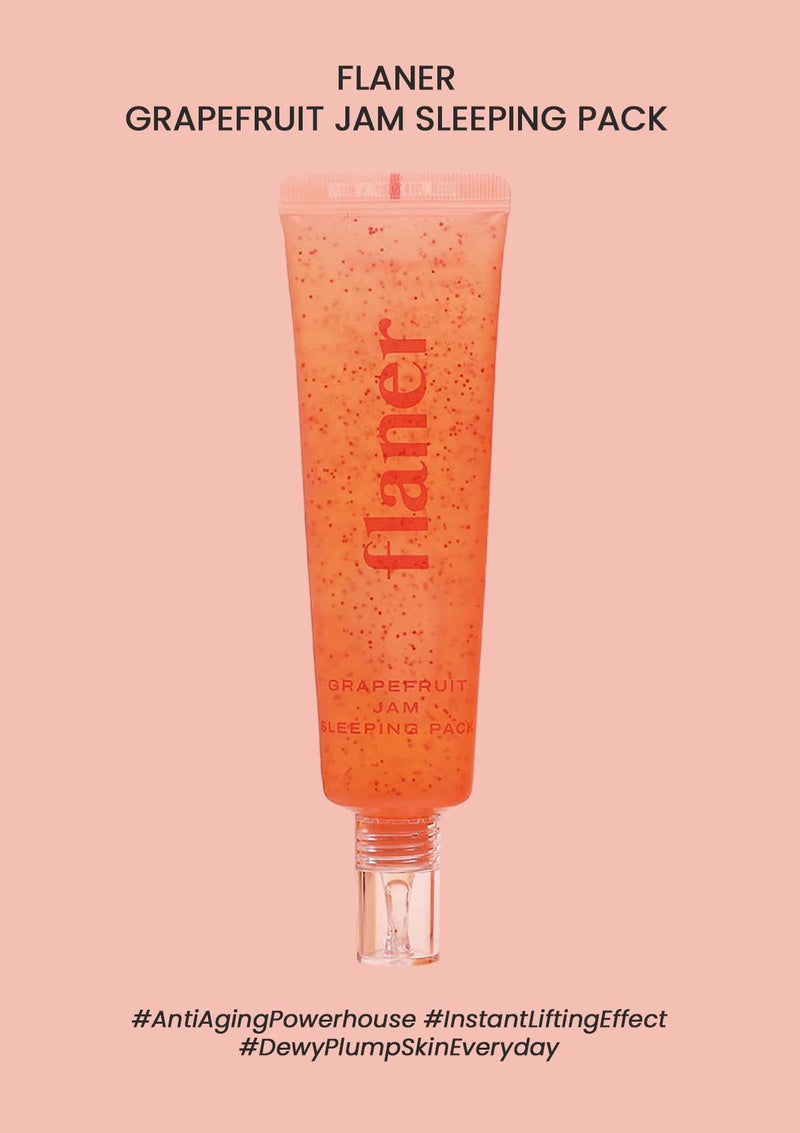 Flaner Grapefruit Jam Sleeping Pack on a pink background