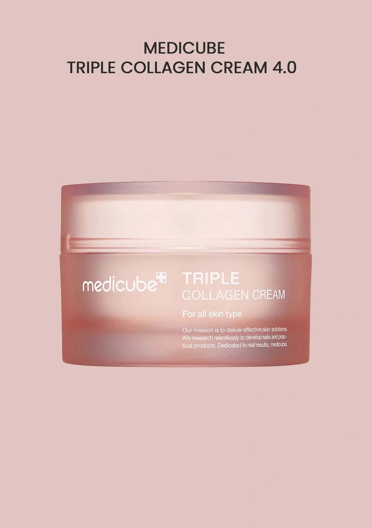 Medicube Triple Collagen Cream 4.0 jar on a pink background