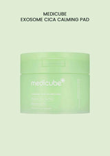 Green jar of Medicube Exosome Cica Calming Pad on a light green background