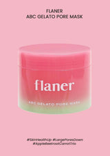 Pink gelato pore mask container with 'flaner' branding on a pink background