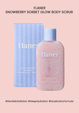 Flaner Snowberry Sorbet Glow Body Scrub with packaging on a pink background