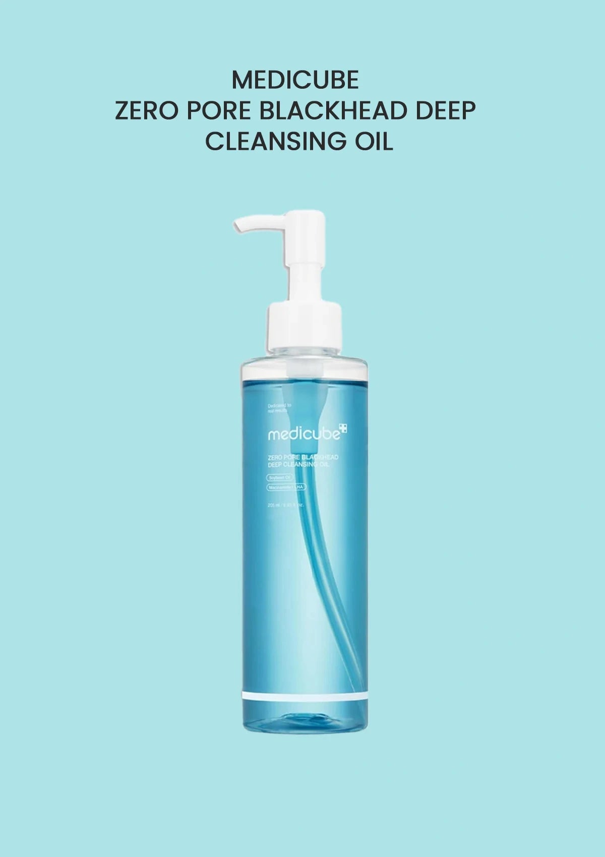 Medicube Zero Pore Blackhead Deep Cleansing Oil bottle on a light blue background