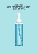 Medicube Zero Pore Blackhead Deep Cleansing Oil bottle on a light blue background