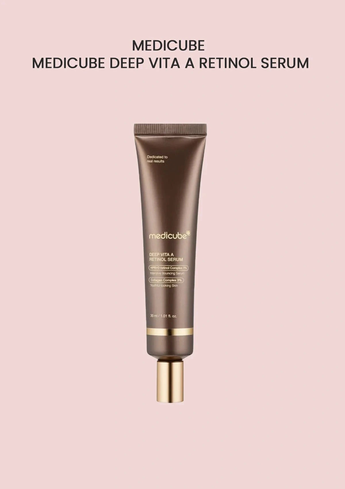Medicube Deep Vita A Retinol Serum on a pink background