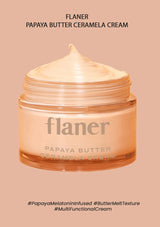 Jar of Flaner Papaya Butter Ceramela Cream on a beige background