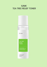 IUNIK Tea Tree Relief Toner bottle on a light green background