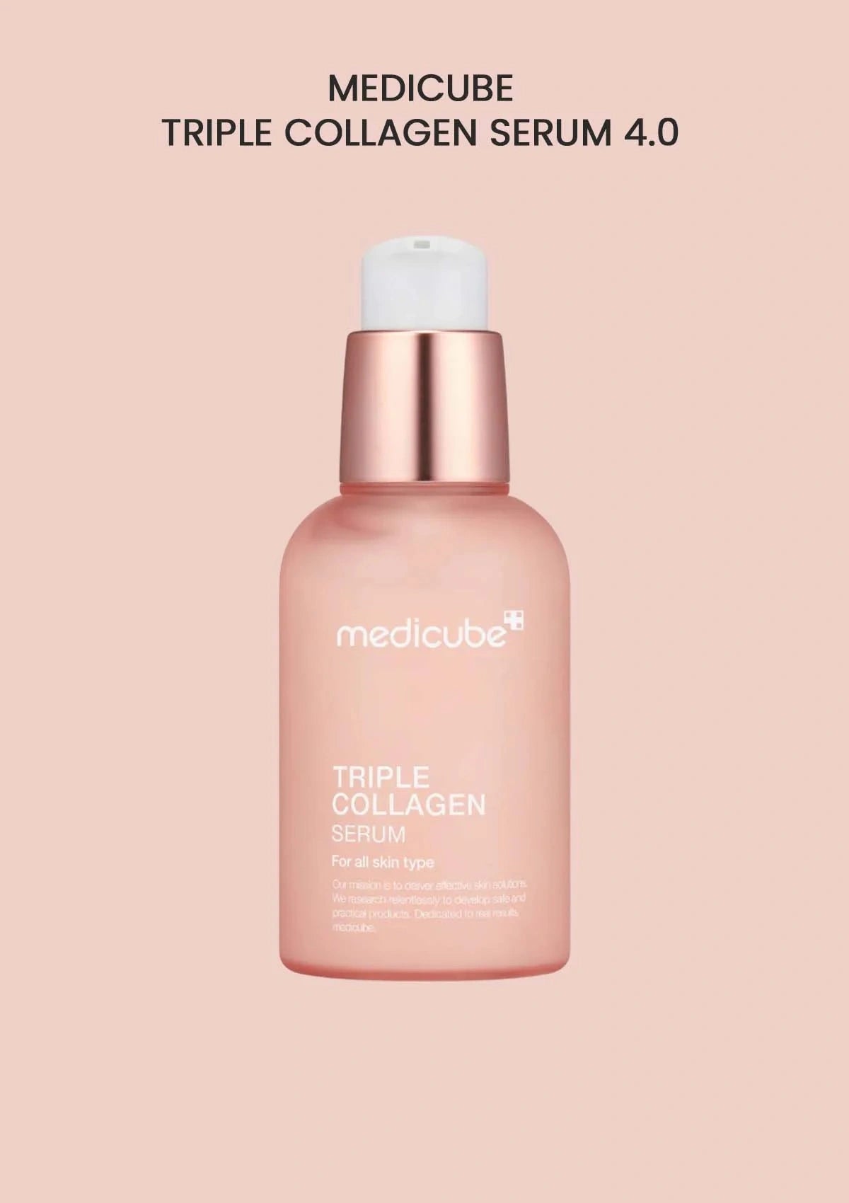 Medicube Triple Collagen Serum 4.0 bottle on a pink background