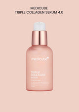 Medicube Triple Collagen Serum 4.0 bottle on a pink background
