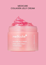 Jar of Medicube Collagen Jelly Cream on a pink background