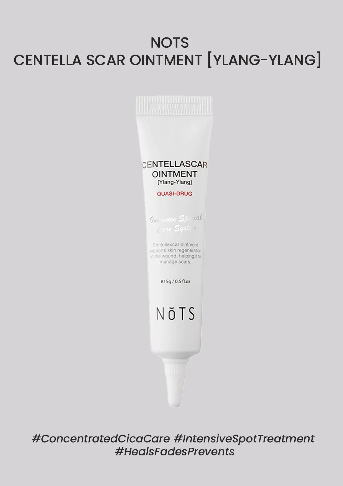 Tube of NOTS Centella Scar Ointment on a gray background