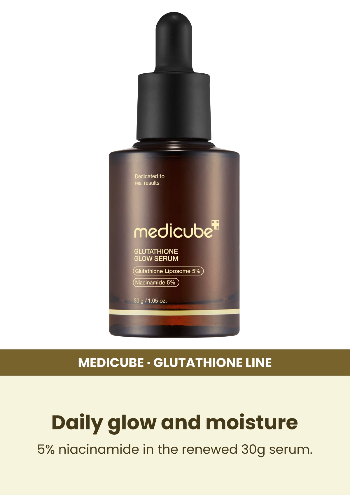 Medicube Glutathione Glow Serum — Daily glow and moisture. 5% niacinamide in the renewed 30g serum.
