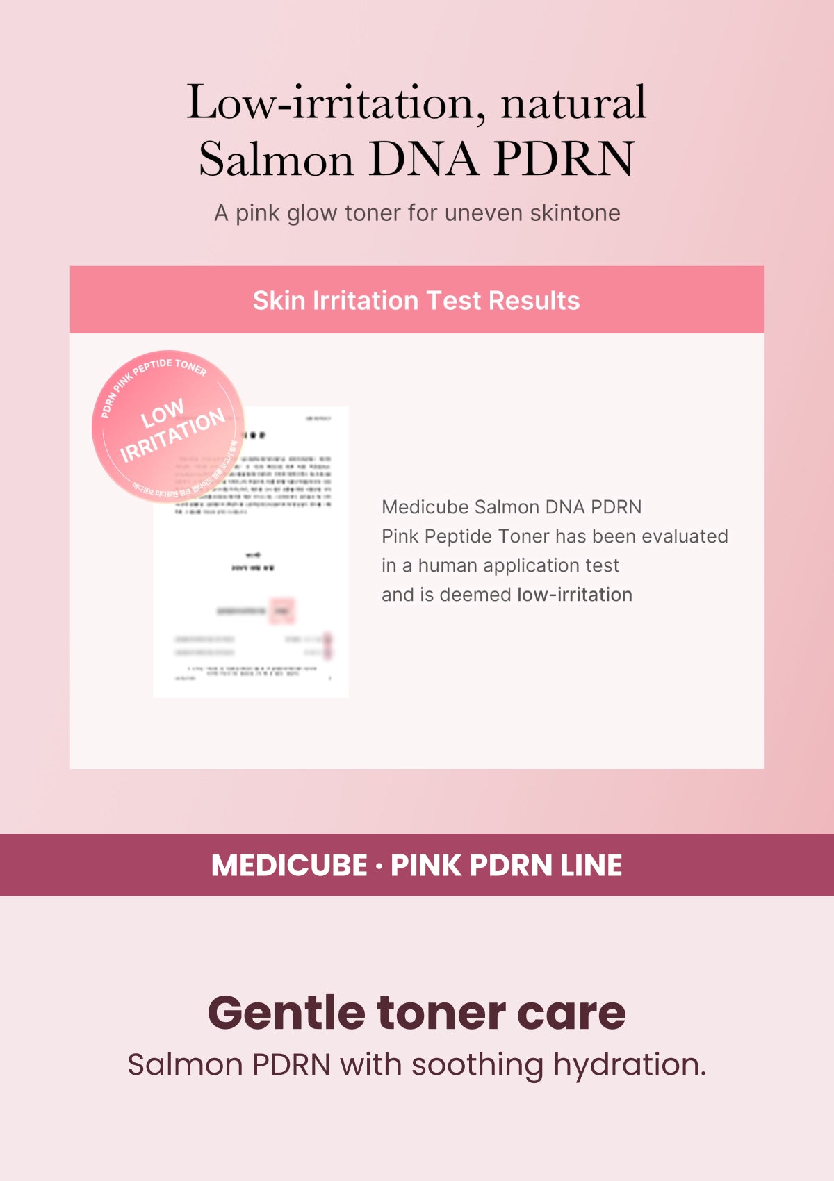 Medicube PDRN Pink Cica Soothing Toner — Gentle toner care. Salmon PDRN with soothing hydration.