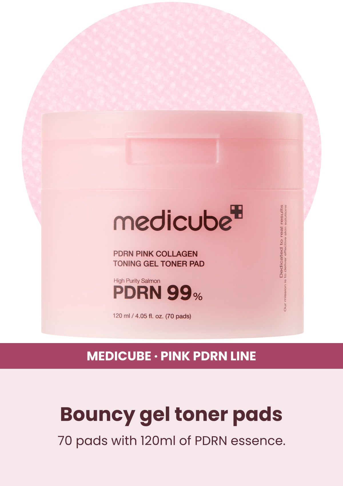Medicube PDRN Pink Collagen Toning Gel Toner Pad — Bouncy gel toner pads. 70 pads with 120ml of PDRN essence.