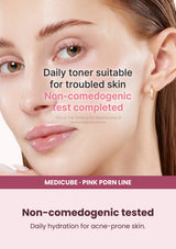 Medicube PDRN Pink Niacinamide Milky Toner — Non-comedogenic tested. Daily hydration for acne-prone skin.