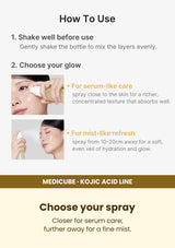 Medicube Kojic Acid Turmeric Jelly Mist 100ml — Choose your spray. Closer for serum care; further away for a fine mist.