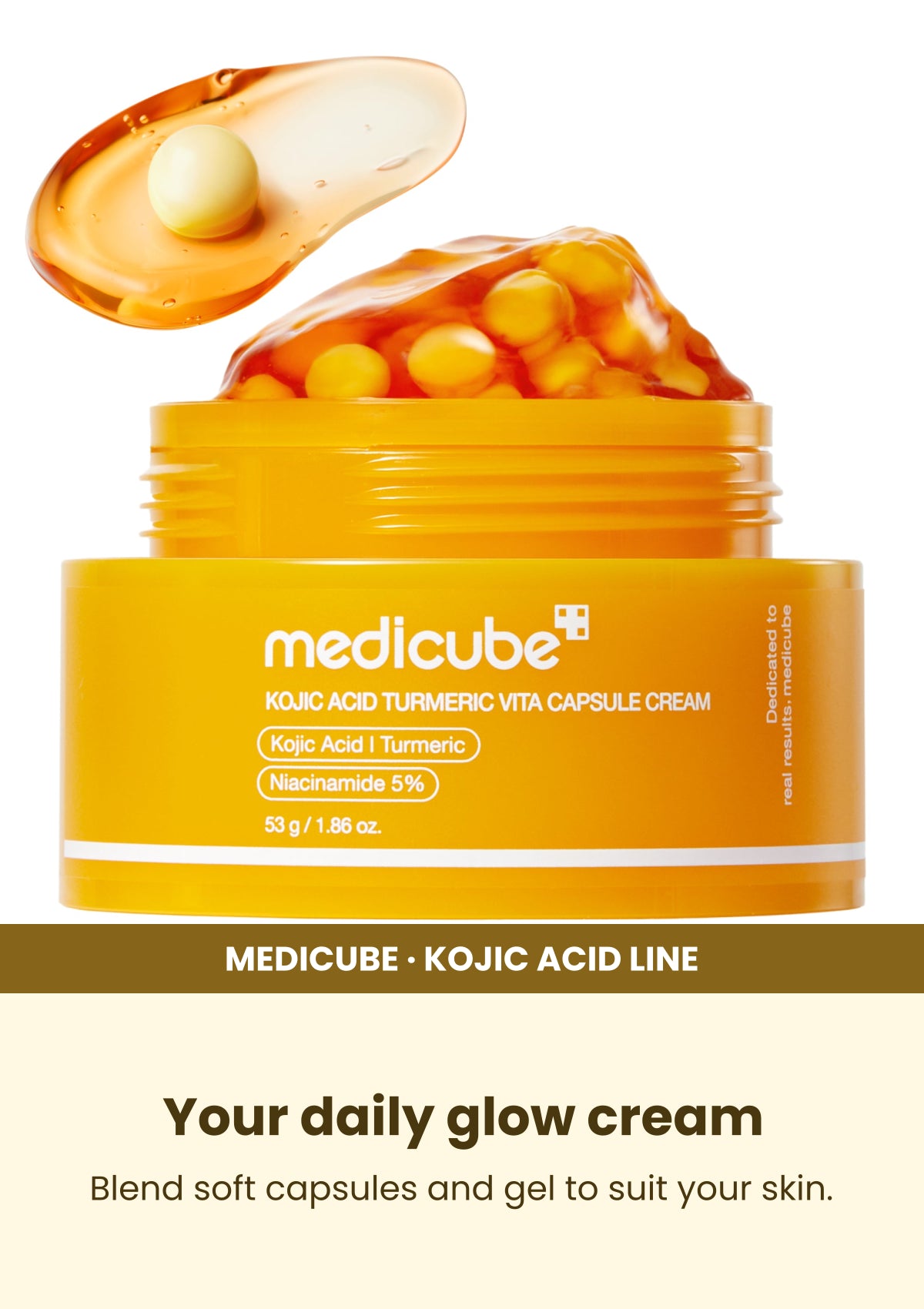Medicube Kojic Acid Turmeric Capsule Cream 53g — Your daily glow cream. Blend soft capsules and gel to suit your skin.