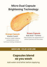 Medicube Kojic Acid Turmeric Capsule Cleanser 120g — Capsules blend as you wash. Add water and lather before applying.