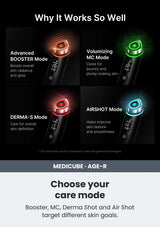 Medicube Choose your care mode. Booster, MC, Derma Shot and Air Shot target different skin goals.