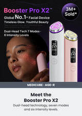 Medicube Meet the Booster Pro X2. Dual-head technology, seven modes and six intensity levels.
