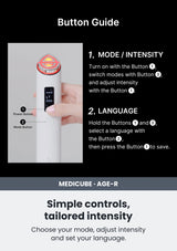 Medicube Simple controls, tailored intensity. Choose your mode, adjust intensity and set your language.