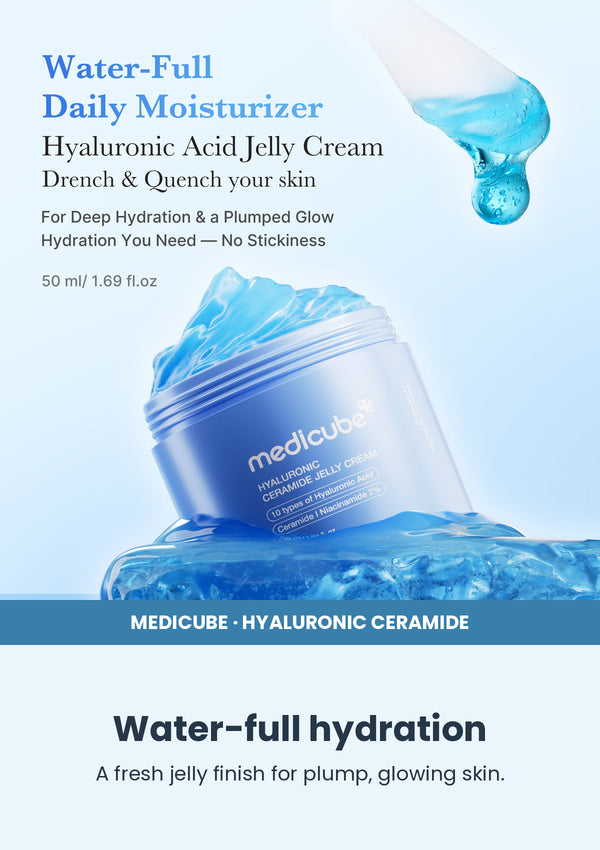 Medicube Hyaluronic Ceramide Jelly Cream 50ml — Water-full hydration. A fresh jelly finish for plump, glowing skin.