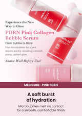 Medicube PDRN Pink Collagen Bubble Serum — Bubbles that become a serum. Microbubbles melt on contact for a smooth, comfortable finish.