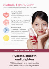 Medicube PDRN Pink Collagen Bubble Serum — Ingredients for a supple glow. PDRN, collagen and niacinamide with moisture-barrier ingredients.