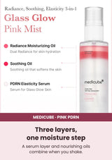 Medicube PDRN Pink Glutathione Serum Mist — Why the bottle has three layers. A serum layer and nourishing oils combine when you shake.