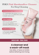 Medicube PDRN Pink Niacinamide Whip Cleanser — Two ways to cleanse. Use daily, or leave on briefly before lathering and rinsing.