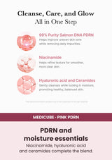 Medicube PDRN Pink Niacinamide Whip Cleanser — Cleanse with skin-conditioning care. Niacinamide, hyaluronic acid and ceramides complete the blend.
